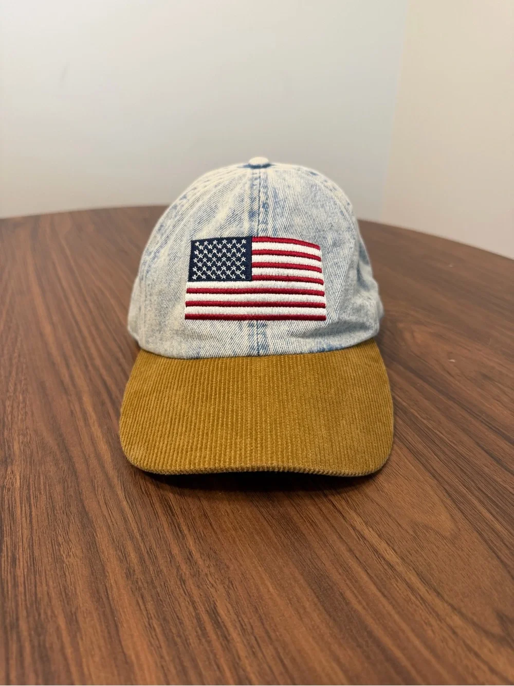 David and Young American Flag Denim Corduroy Hat Acid Wash Americana